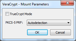 Default Mount Parameters Dialog